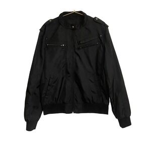 Foreign Exchange Black Bomber Jacket Men's Size M Full Zip Pockets